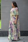JUHI BENGANI_Multi Color Organza, Chinon, Satin Sequins Multi-colour Pre-draped Saree Set _Online_at_Aza_Fashions