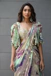 Buy_JUHI BENGANI_Multi Color Organza, Chinon, Satin Sequins Multi-colour Pre-draped Saree Set _Online_at_Aza_Fashions