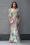 Shop_JUHI BENGANI_Multi Color Organza, Chinon, Satin Sequins Multi-colour Pre-draped Saree Set _Online_at_Aza_Fashions