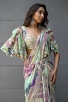 Buy_JUHI BENGANI_Multi Color Organza, Chinon, Satin Sequins Multi-colour Pre-draped Saree Set 