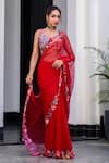 Shop_JUHI BENGANI_Red Organza, Net, Satin Beads, Sequins, Mirrors Embroidered Pre-draped Saree Set _at_Aza_Fashions