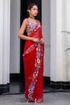 JUHI BENGANI_Red Organza, Net, Satin Beads, Sequins, Mirrors Embroidered Pre-draped Saree Set _Online_at_Aza_Fashions