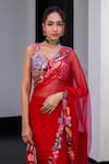 Shop_JUHI BENGANI_Red Organza, Net, Satin Beads, Sequins, Mirrors Embroidered Pre-draped Saree Set _Online_at_Aza_Fashions