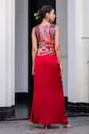 Buy_JUHI BENGANI_Red Silk Satin, Net Embroidery V-neck Cape And Dhoti Skirt Set _Online_at_Aza_Fashions
