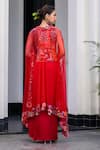 Shop_JUHI BENGANI_Red Silk Satin, Net Embroidery V-neck Cape And Dhoti Skirt Set _at_Aza_Fashions
