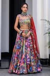 Buy_JUHI BENGANI_Multi Color Organza, Satin, Net Beads, Sequins Sweetheart Printed Lehenga Set _at_Aza_Fashions