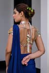 Shop_JUHI BENGANI_Blue Chiffon, Organza, Chinon Sequins, Embroidery Dark Pre-draped Saree Set _at_Aza_Fashions