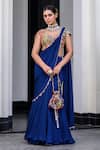 Buy_JUHI BENGANI_Blue Chiffon, Organza, Chinon Sequins, Embroidery Dark Pre-draped Saree Set _at_Aza_Fashions