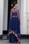 Shop_JUHI BENGANI_Blue Silk Satin Embroidery Plunge Neck Dark Designer Cape And Dhoti Skirt Set _at_Aza_Fashions