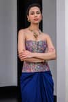 JUHI BENGANI_Multi Color Satin, Organza Embroidery Bandeau Floral Corset And Draped Skirt Set _Online_at_Aza_Fashions