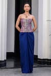 Buy_JUHI BENGANI_Multi Color Satin, Organza Embroidery Bandeau Floral Corset And Draped Skirt Set _Online_at_Aza_Fashions