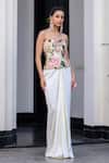 Buy_JUHI BENGANI_Multi Color Satin, Organza Embroidery Sweetheart Neck Fusion Corset And Skirt Set _at_Aza_Fashions