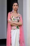 JUHI BENGANI_Multi Color Satin, Silk, Organza, Net Embroidery Cape Corset And Skirt Set _Online_at_Aza_Fashions