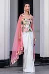 Buy_JUHI BENGANI_Multi Color Satin, Silk, Organza, Net Embroidery Cape Corset And Skirt Set _Online_at_Aza_Fashions