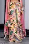 Shop_JUHI BENGANI_Pink Silk Satin Beads, Sequins, Embroidery Multi Colour Fusion Cape And Dhoti Set _Online_at_Aza_Fashions