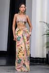 Buy_JUHI BENGANI_Pink Silk Satin Beads, Sequins, Embroidery Multi Colour Fusion Cape And Dhoti Set 