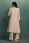 Shop_Kahani Lush_Cream Chanderi Embroidery Split V-neck Machine Kurta Set _at_Aza_Fashions