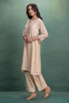 Buy_Kahani Lush_Cream Chanderi Embroidery Round Neck Machine Cord Set _Online_at_Aza_Fashions