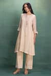Shop_Kahani Lush_Cream Chanderi Embroidery Round Neck Machine Cord Set _Online_at_Aza_Fashions