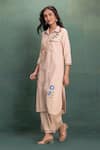 Buy_Kahani Lush_Beige Cotton Embroidery Collared Machine Cord Set _Online_at_Aza_Fashions