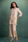 Kahani Lush_Beige Cotton Embroidery V-neck Machine And Hand Set _Online_at_Aza_Fashions
