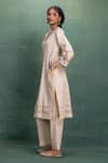 Kahani Lush_Beige Cotton Embroidery V-neck Machine Cord Set _Online_at_Aza_Fashions