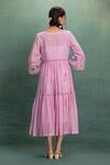 Shop_Kahani Lush_Pink Cotton Embroidery Round Neck Machine Midi Dress _at_Aza_Fashions