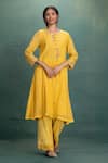 Buy_Kahani Lush_Yellow Chanderi Embroidery Round , Button-down Kurta Pant Set _at_Aza_Fashions