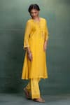 Buy_Kahani Lush_Yellow Chanderi Embroidery Round , Button-down Kurta Pant Set _Online_at_Aza_Fashions