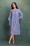 Buy_Kahani Lush_Blue Cotton Embroidery Round Neck Machine Cord Set _at_Aza_Fashions