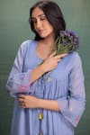 Kahani Lush_Blue Cotton Embroidery Round Neck Machine Cord Set _Online_at_Aza_Fashions