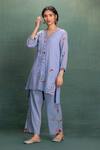 Kahani Lush_Blue Cotton Embroidery, Tassels V-neck Machine And Hand Kurta Set _Online_at_Aza_Fashions
