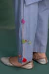 Buy_Kahani Lush_Blue Cotton Embroidery, Tassels V-neck Machine And Hand Kurta Set _Online_at_Aza_Fashions