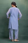 Shop_Kahani Lush_Blue Cotton Embroidery, Tassels V-neck Machine And Hand Kurta Set _at_Aza_Fashions