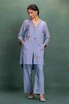 Kahani Lush_Blue Cotton Embroidery, Tassels V-neck Machine And Hand Kurta Set _at_Aza_Fashions