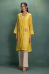 Kahani Lush_Yellow Chanderi Embroidery Collared Shrug Set With _Online_at_Aza_Fashions