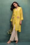 Buy_Kahani Lush_Yellow Chanderi Embroidery Collared Shrug Set With _Online_at_Aza_Fashions