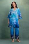 Shop_Kahani Lush_Blue Cotton V-neck Printed Kurta And Pant Set _Online_at_Aza_Fashions