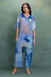 Kahani Lush_Blue Cotton, Silk Embroidery V-neck Printed Kurta Pant Set _Online_at_Aza_Fashions