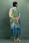 Shop_Kahani Lush_Green Cotton, Silk Collared Printed Kurta And Pant Set _at_Aza_Fashions