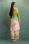 Shop_Kahani Lush_Green Cotton Embroidery Collared Printed Kurta Pant Set _at_Aza_Fashions