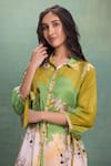 Buy_Kahani Lush_Green Cotton Embroidery Collared Printed Kurta Pant Set _Online_at_Aza_Fashions