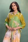 Shop_Kahani Lush_Green Cotton Embroidery Collared Printed Kurta Pant Set _Online_at_Aza_Fashions