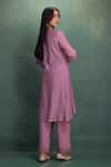 Shop_Kahani Lush_Pink Chanderi Embroidery Round Neck Kurta Pant Set _at_Aza_Fashions