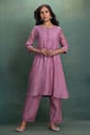Buy_Kahani Lush_Pink Chanderi Embroidery Round Neck Kurta Pant Set _at_Aza_Fashions