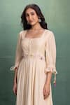 Kahani Lush_Cream Chanderi Embroidery Square Neck Hand Midi Dress _Online_at_Aza_Fashions
