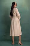 Shop_Kahani Lush_Cream Chanderi Embroidery Square Neck Hand Midi Dress _at_Aza_Fashions