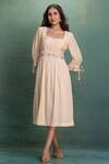 Buy_Kahani Lush_Cream Chanderi Embroidery Square Neck Hand Midi Dress _at_Aza_Fashions