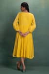 Kahani Lush_Yellow Chanderi Embroidery V-neck Hand Midi Dress _Online_at_Aza_Fashions