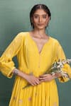 Shop_Kahani Lush_Yellow Chanderi Embroidery V-neck Hand Midi Dress _at_Aza_Fashions